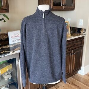 Lands End Soft Comfy Dark Gray Zip Neck Sweater Mens Medium New
